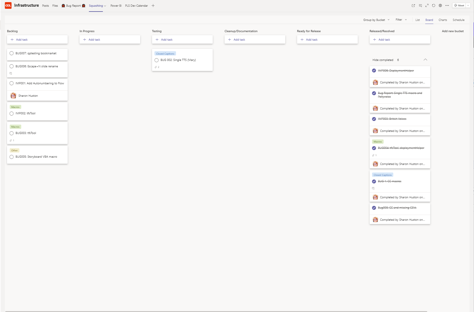 A Kanban view of a Microsoft List, which cards in various states of completion.